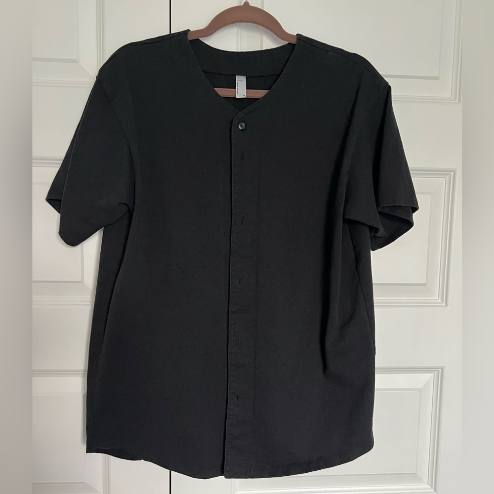American Apparel Black Baseball Jersey Button Front Shirt Size M
